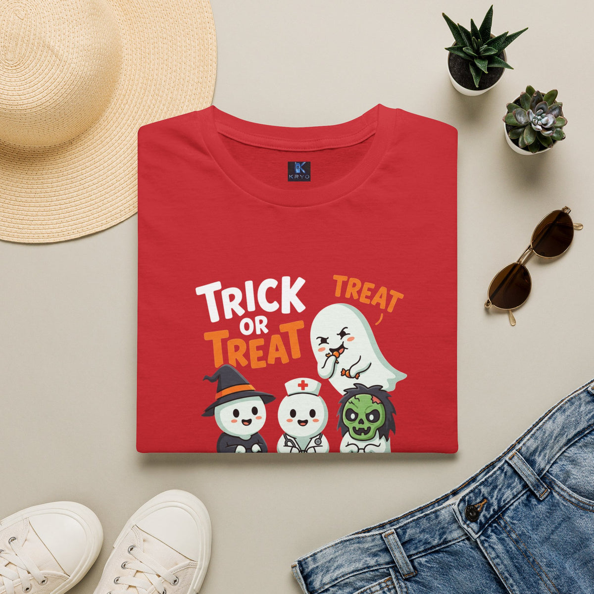 Kryo Cute Trick or Treat Ghosts Halloween T-Shirt — Cute Kids & Adult Costume Tee