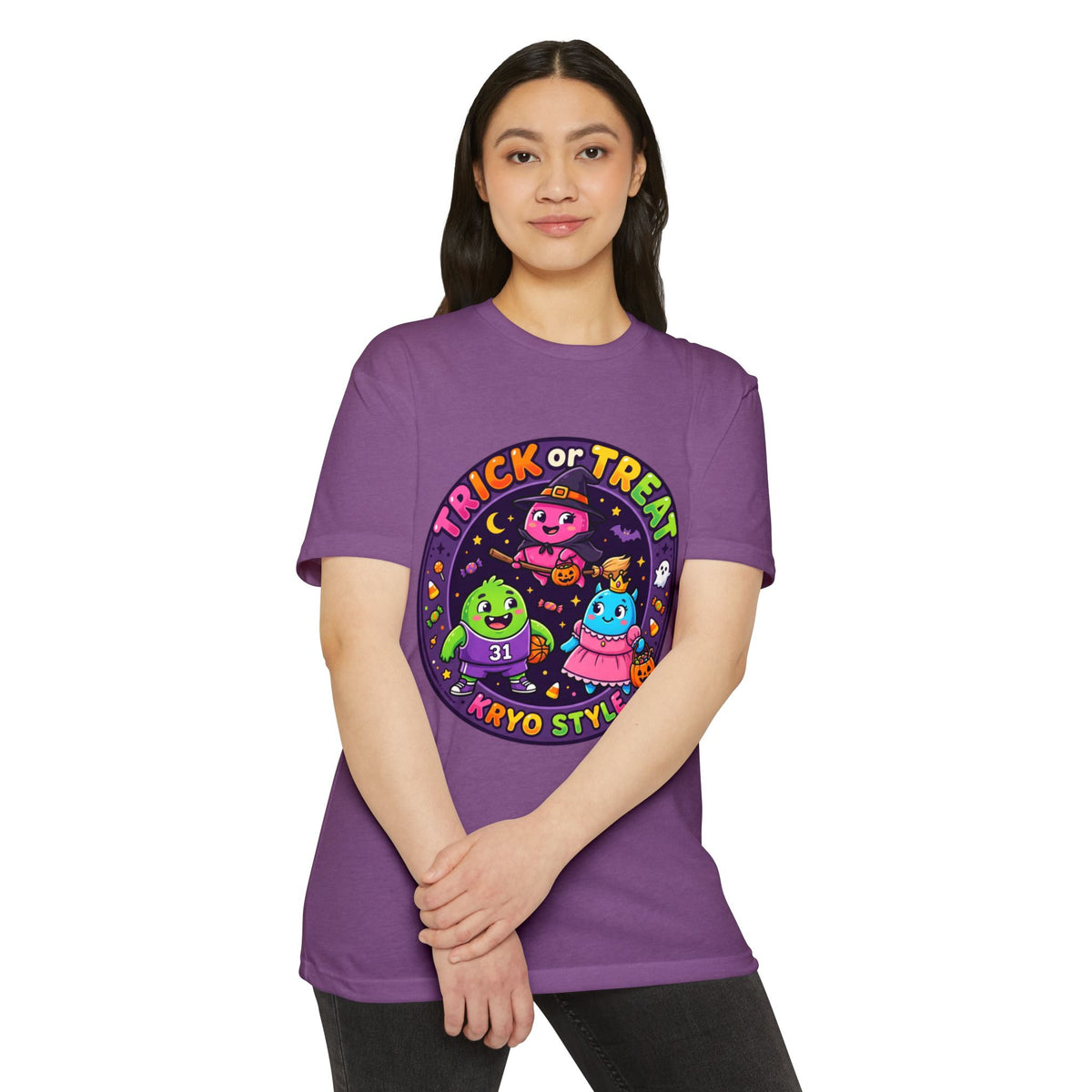 Trick or Treat Cute KRYO Monsters T-Shirt — "Happy Halloween" Back Print