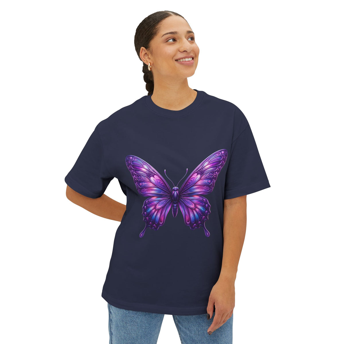 Purple Watercolor Butterfly Tee — Women's Casual Oversized Graphic Shirt