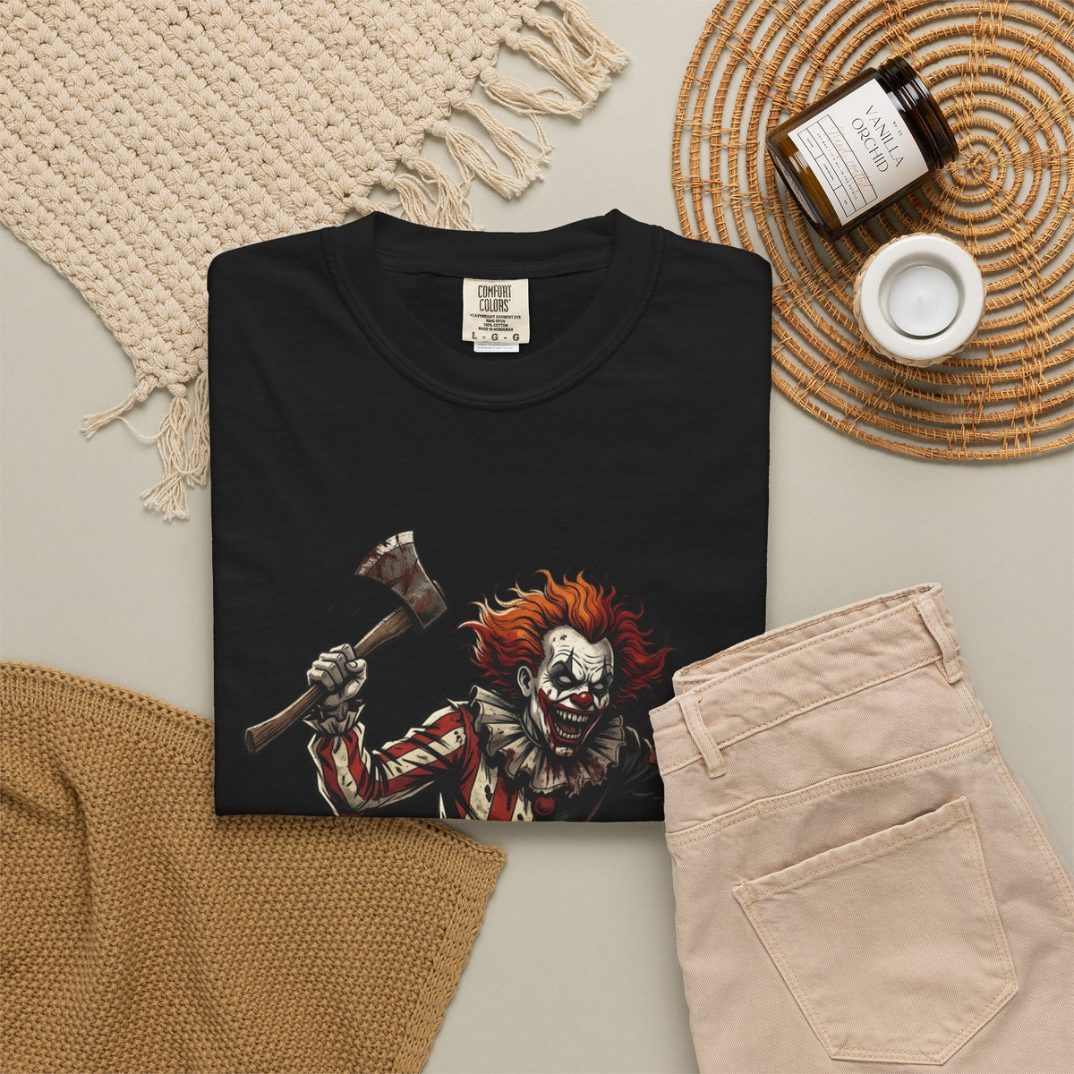 Creepy Clown Axe T-Shirt — 'KRYO' Dripping Back Graphic, Horror Halloween Tee