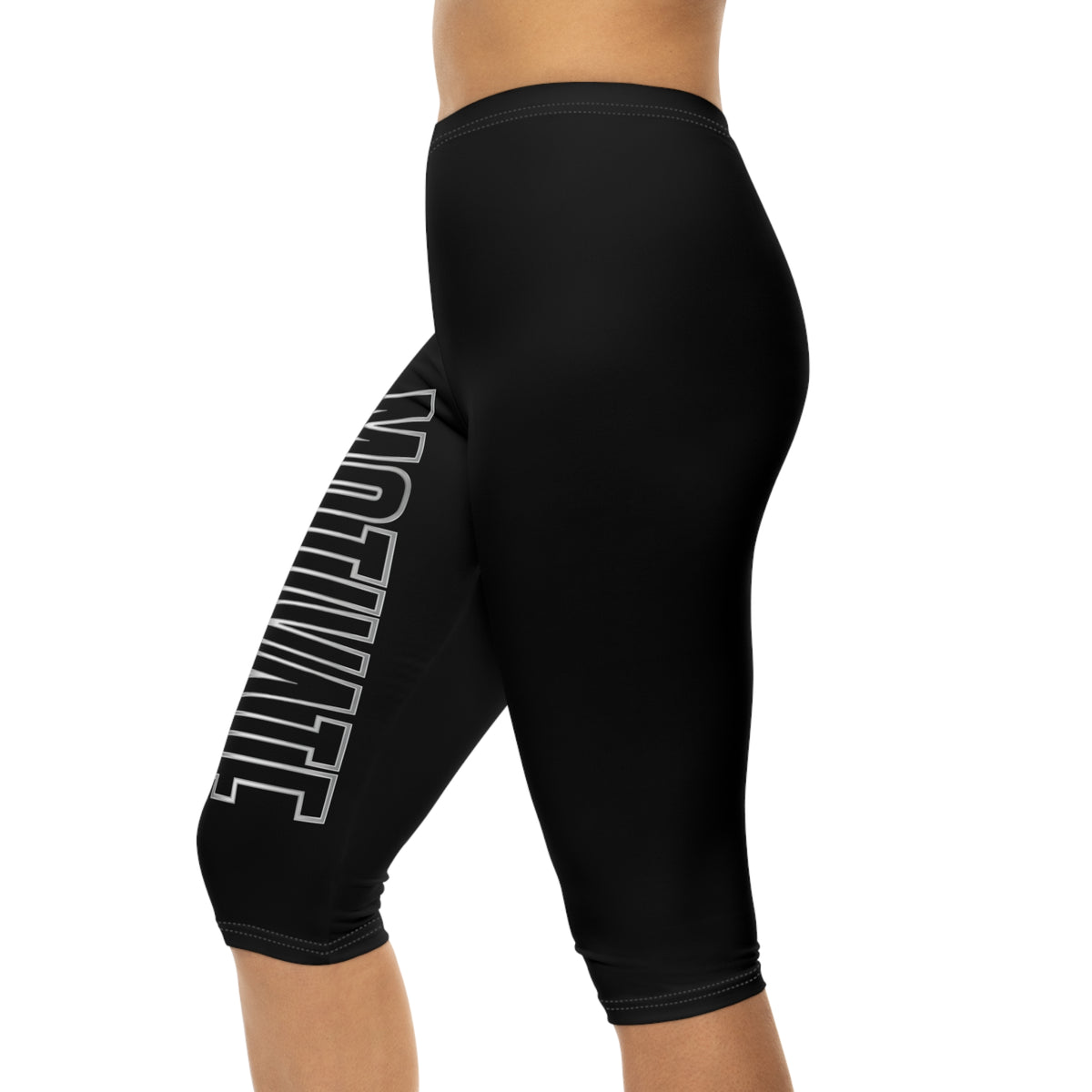 Kryo Workout Gear Motivate Capri Leggings – Women's Black Athletic Crop with Bold 'MOTIVATE' Side Print