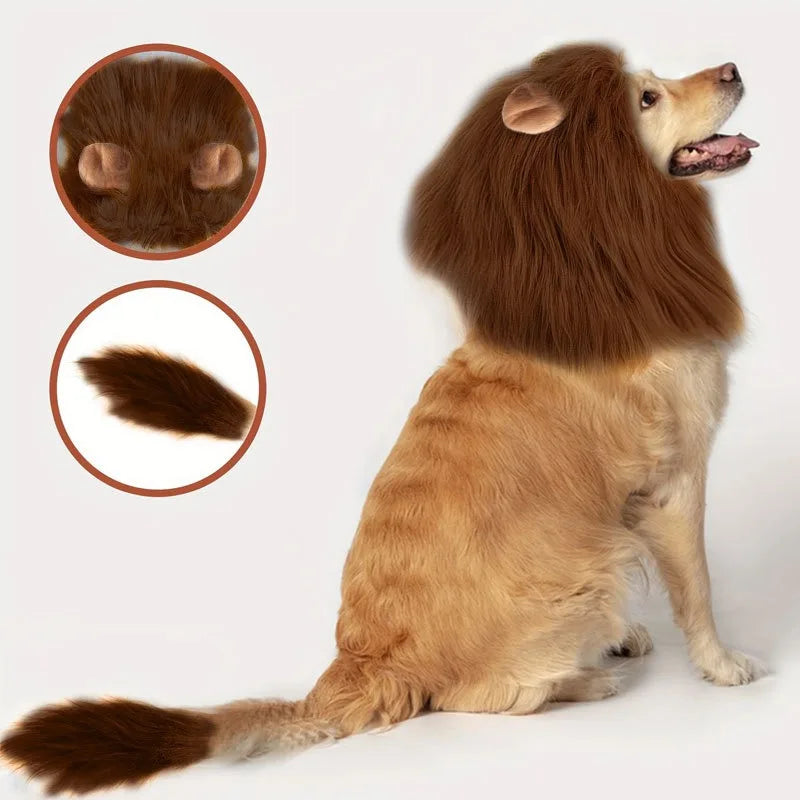 Pet Costume Funny Dog Lion Mane With Ears Wig Hat Pet Lion Headpiece Halloween Party Photo Prop Cute Animal Costume