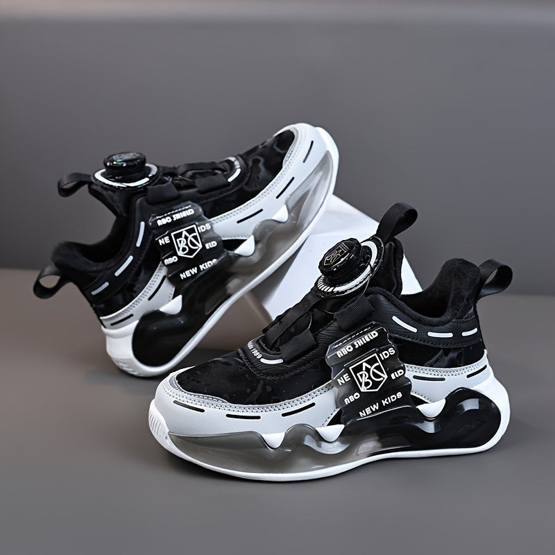 Boys' High-Top Basketball Sneakers for Kids — Rotating Buckle, Cushioned Shock-Absorbing, Non-Slip Outdoor Shoes