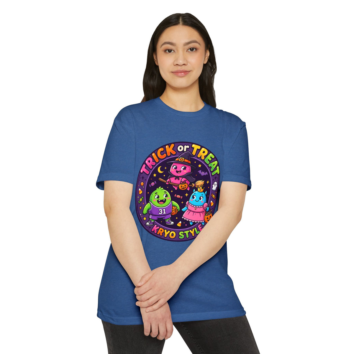 Trick or Treat Cute KRYO Monsters T-Shirt — "Happy Halloween" Back Print