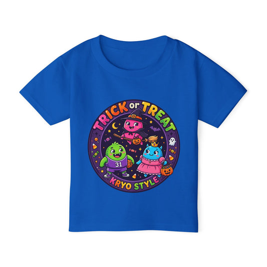 Toddler T‑Shirt — KRYO Cute Cartoon 'Trick or Treat' Halloween Tee (Happy Halloween on Back)