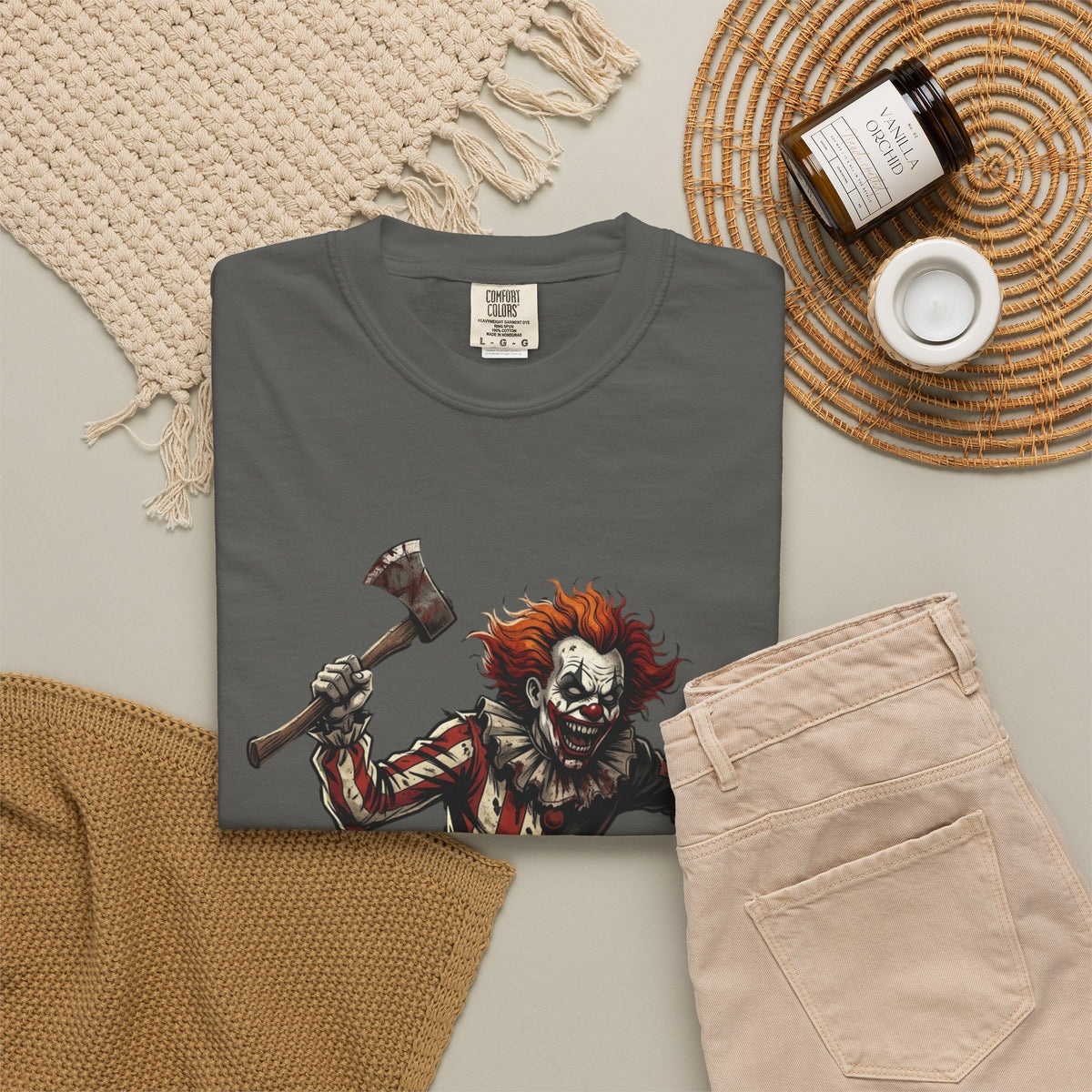Creepy Clown Axe T-Shirt — 'KRYO' Dripping Back Graphic, Horror Halloween Tee