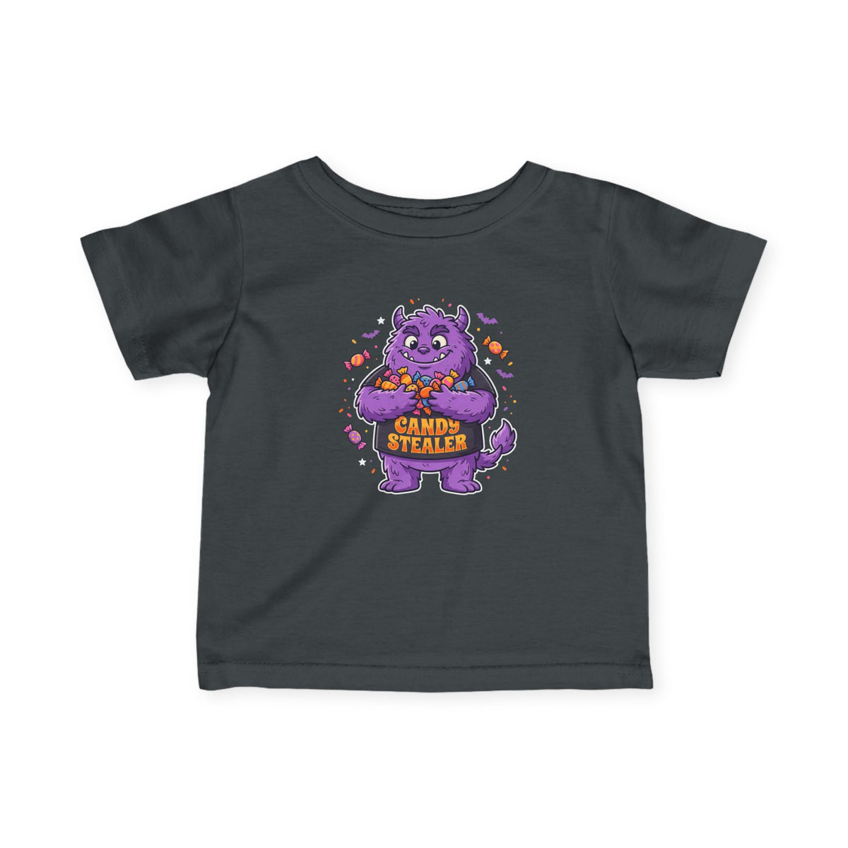 Infant Tee - Cute Purple 'Candy Stealer' Monster Halloween Baby Shirt