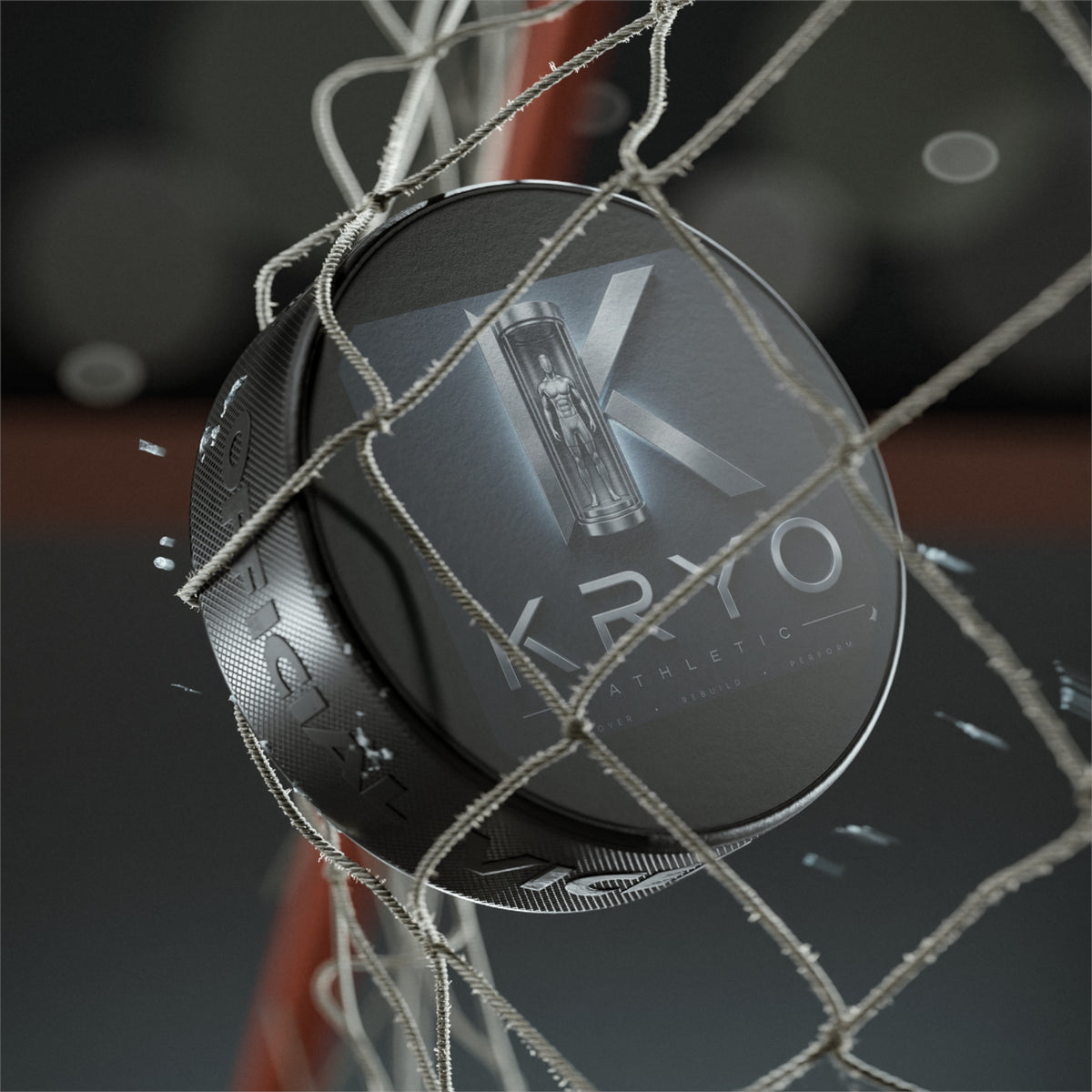 Kryo Athletic Logo Hockey Puck – Metallic Sci‑Fi Cryo Design