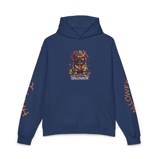 Halloween Monster Graphic Hoodie — "Happy Halloween" Sleeve Print