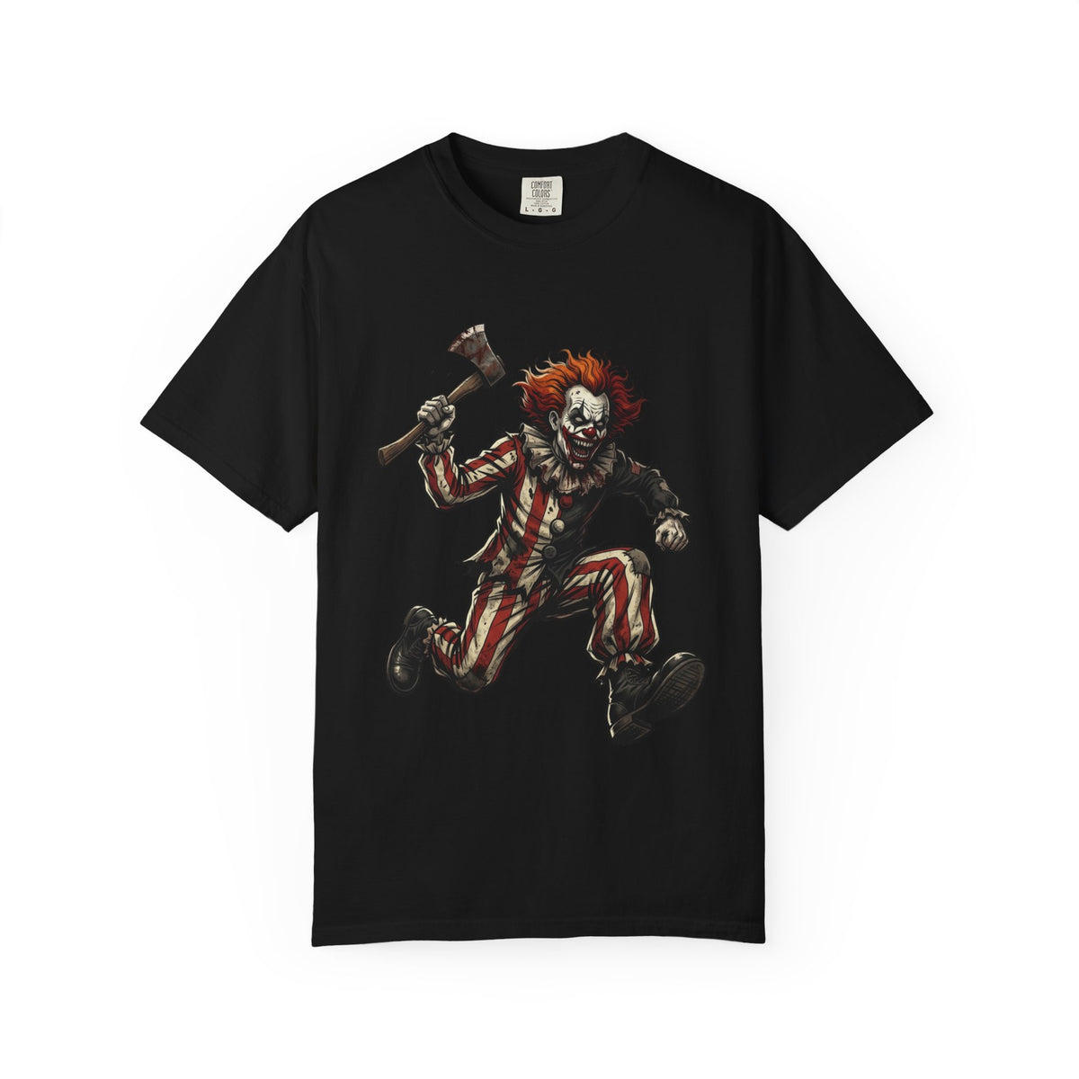 Creepy Clown Axe T-Shirt — 'KRYO' Dripping Back Graphic, Horror Halloween Tee