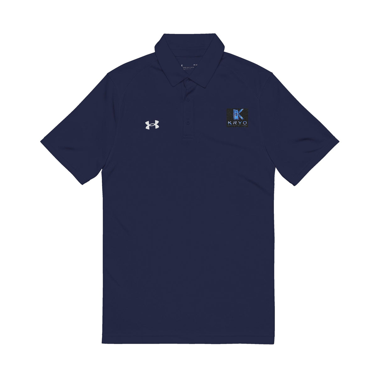 Kryo Men's Embroidered Polo — White Under Armour Golf Shirt with Blue Logo