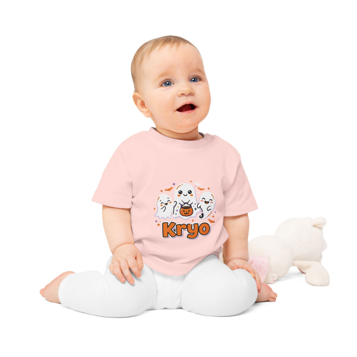 Baby T-Shirt — Cute Halloween Ghosts with 'Kryo' Name | 'Happy Halloween' Back