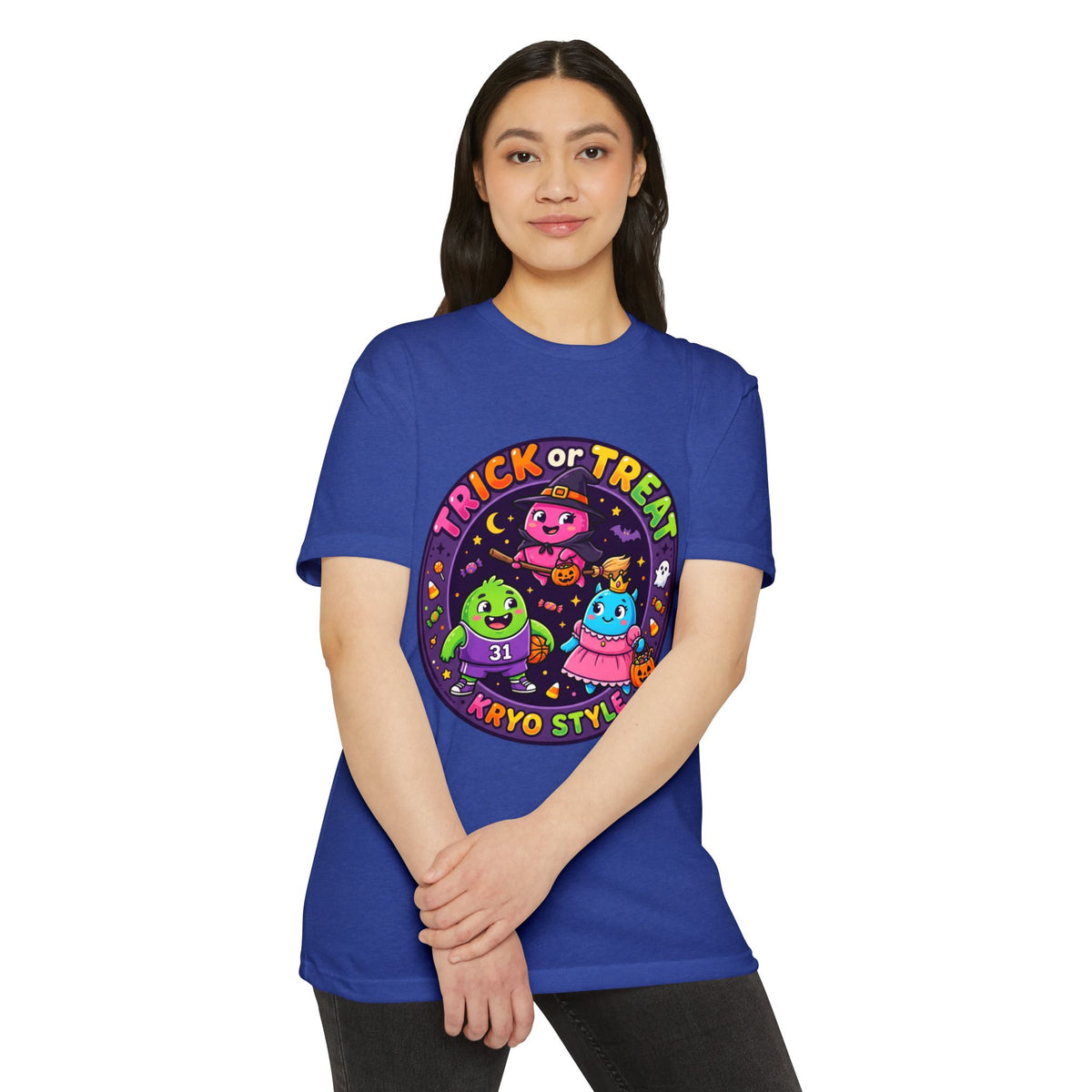 Trick or Treat Cute KRYO Monsters T-Shirt — "Happy Halloween" Back Print