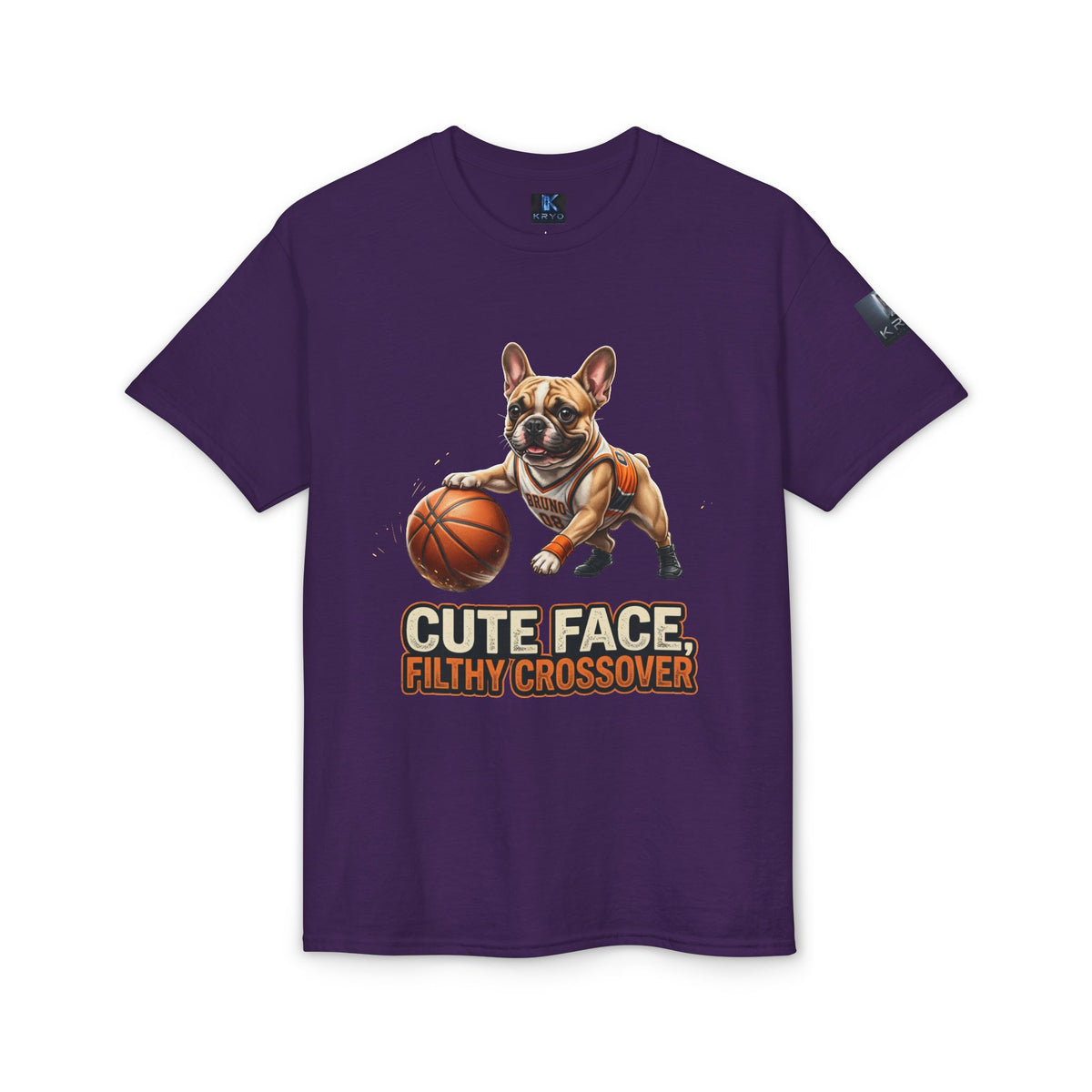 Dog Kryo Basketball T-Shirt — "Cute Face, Filthy Crossover" Funny French Bulldog Tee