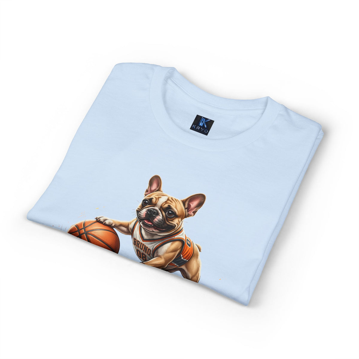 Dog Kryo Basketball T-Shirt — "Cute Face, Filthy Crossover" Funny French Bulldog Tee