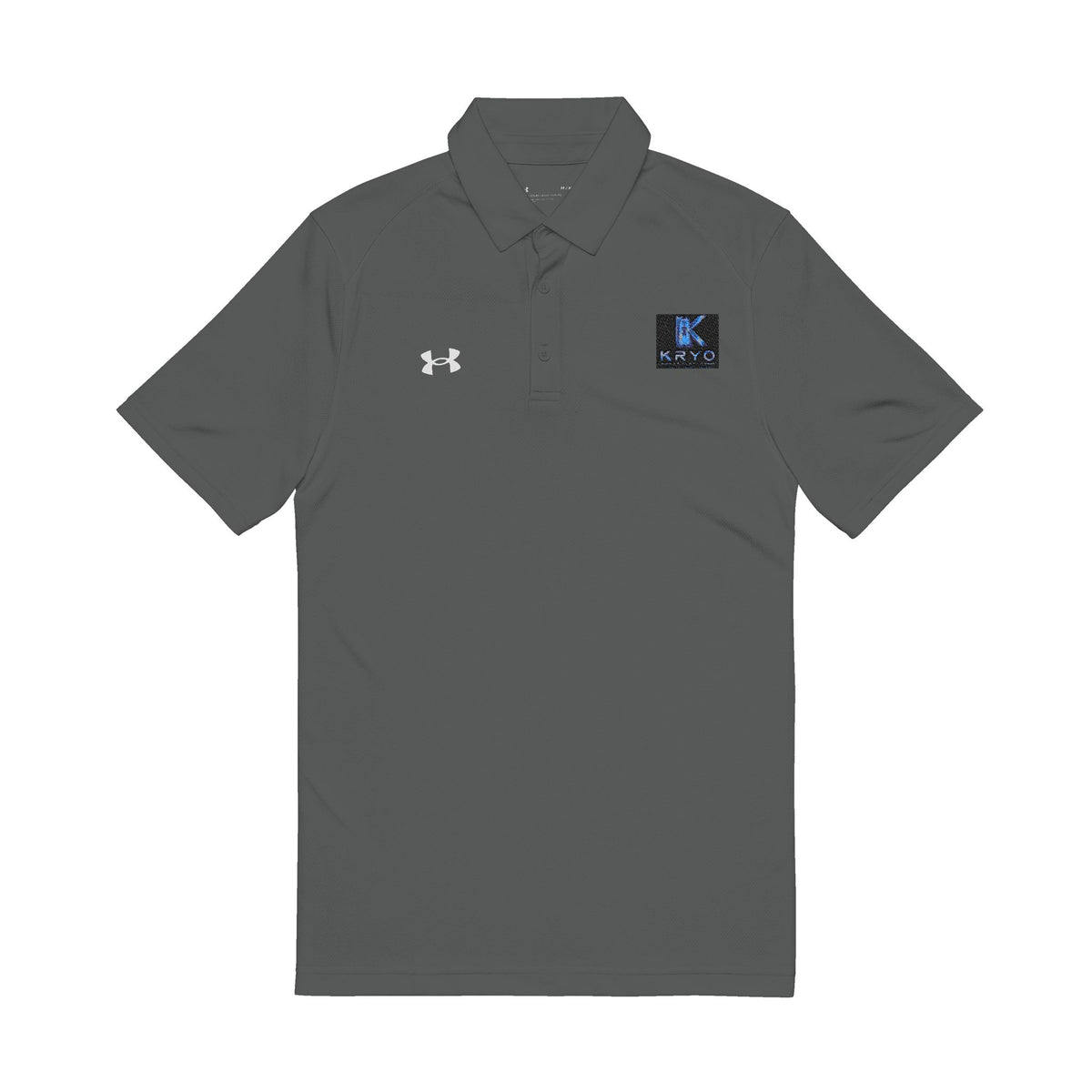 Kryo Men's Embroidered Polo — White Under Armour Golf Shirt with Blue Logo