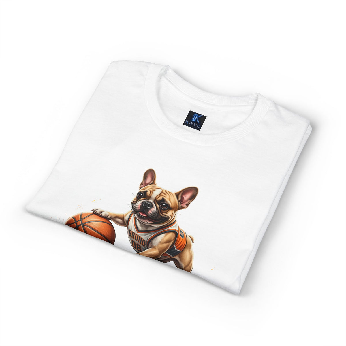 Dog Kryo Basketball T-Shirt — "Cute Face, Filthy Crossover" Funny French Bulldog Tee