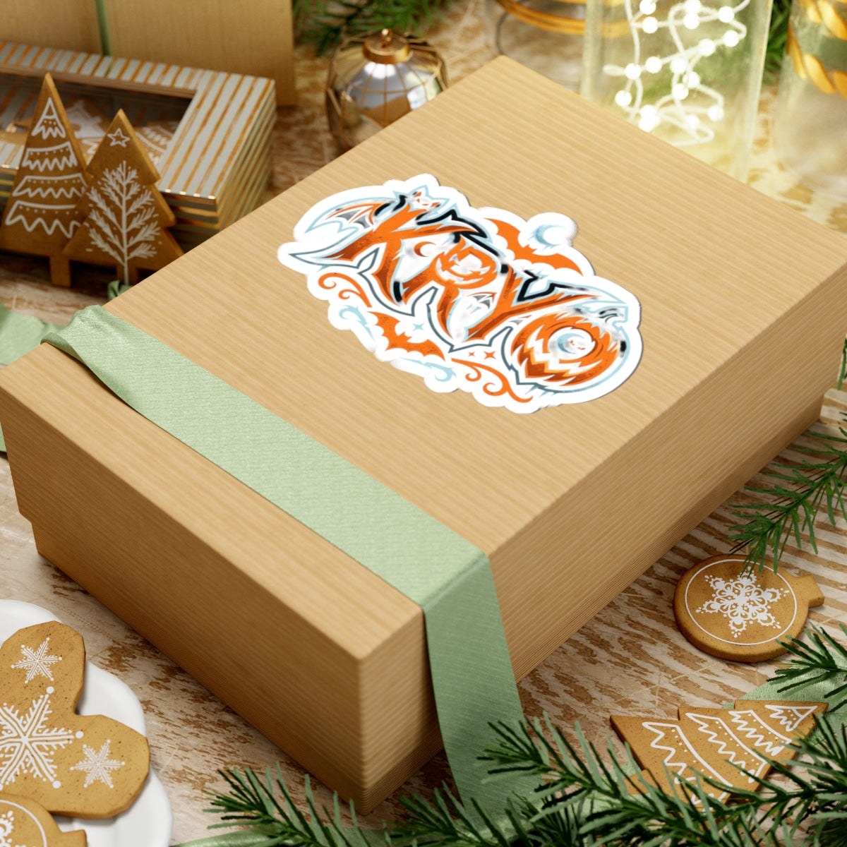 Halloween 'KRYO' Kiss-Cut Sticker — Spooky Orange Bat Design