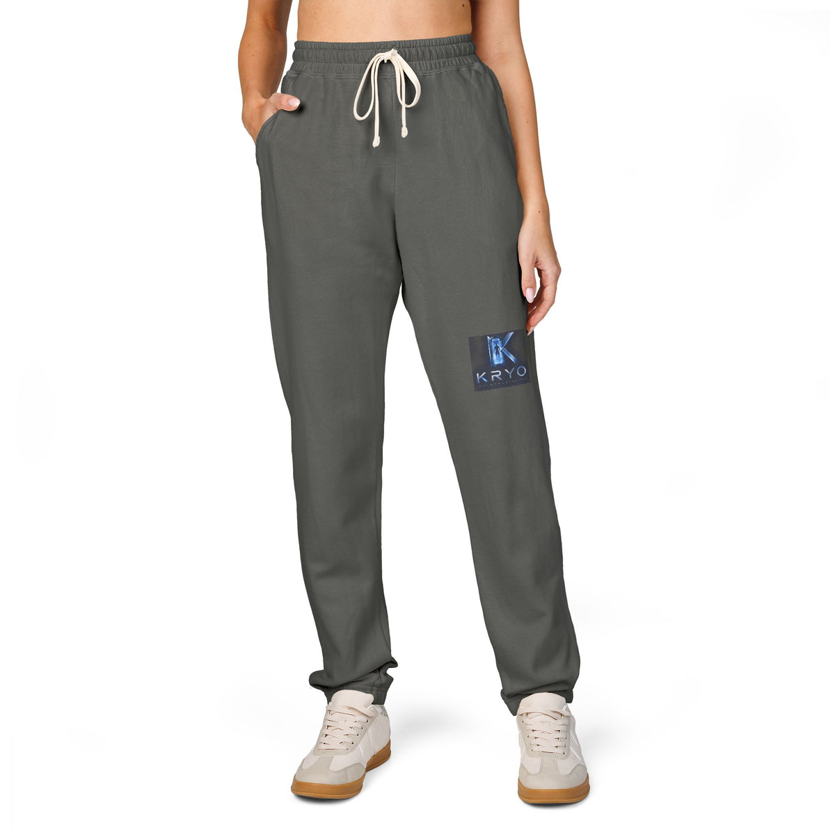 Kryo Graphic Patch Sweatpants — Relaxed Fleece Joggers with Blue Patch Art
