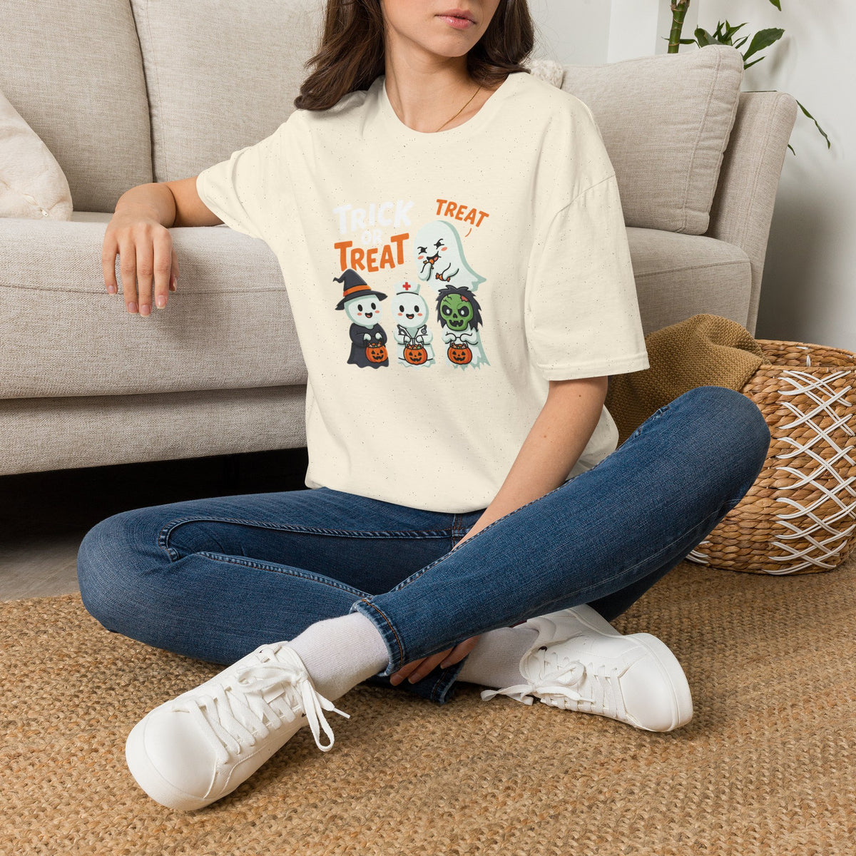 Kryo Cute Trick or Treat Ghosts Halloween T-Shirt — Cute Kids & Adult Costume Tee