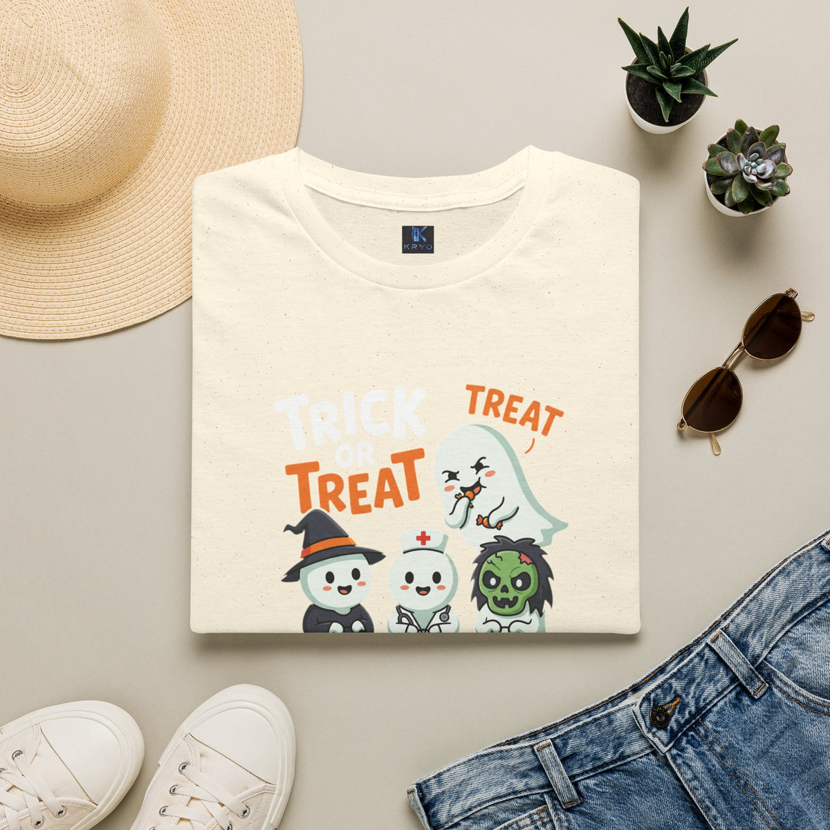 Kryo Cute Trick or Treat Ghosts Halloween T-Shirt — Cute Kids & Adult Costume Tee