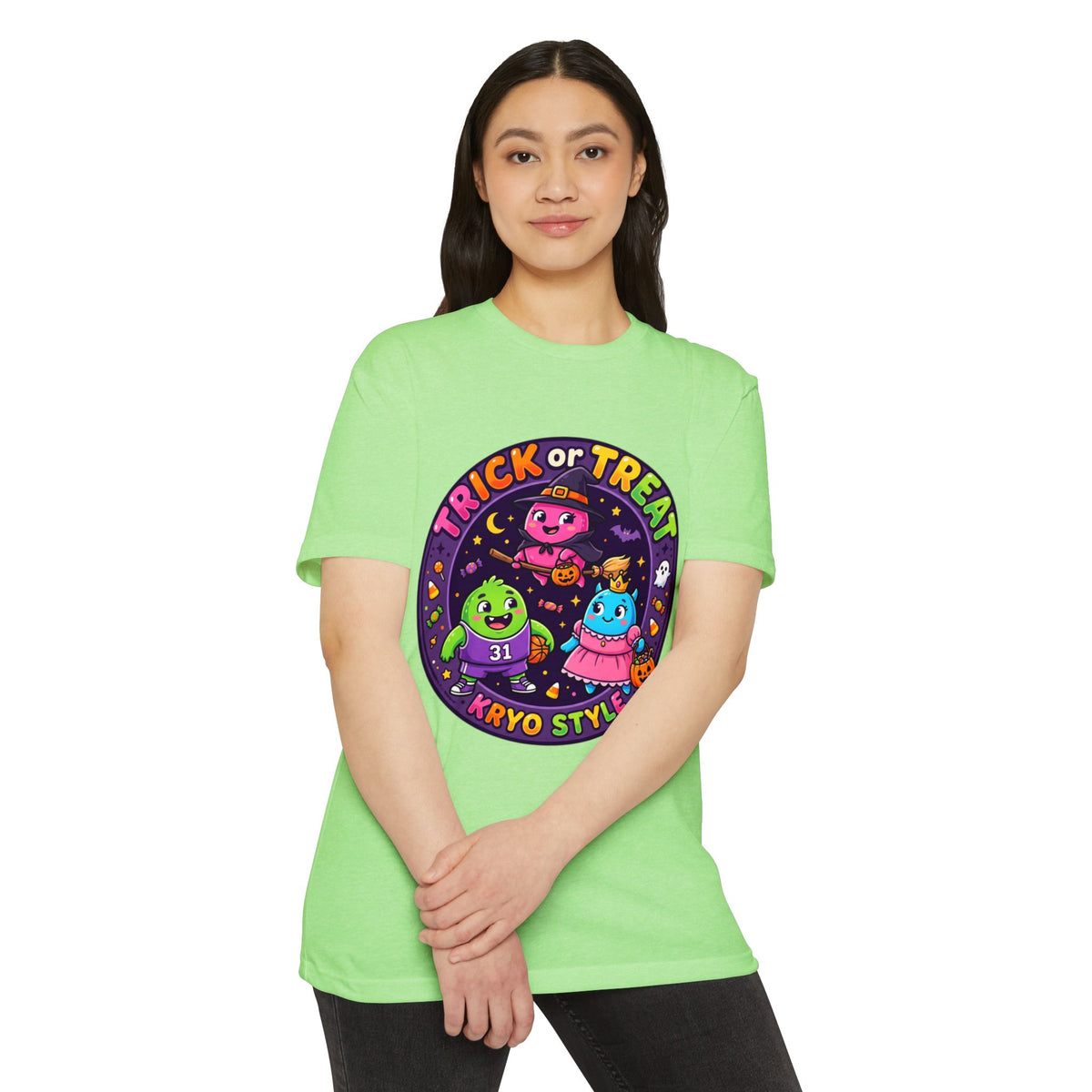 Trick or Treat Cute KRYO Monsters T-Shirt — "Happy Halloween" Back Print