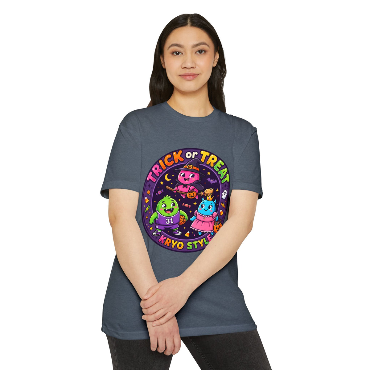 Trick or Treat Cute KRYO Monsters T-Shirt — "Happy Halloween" Back Print