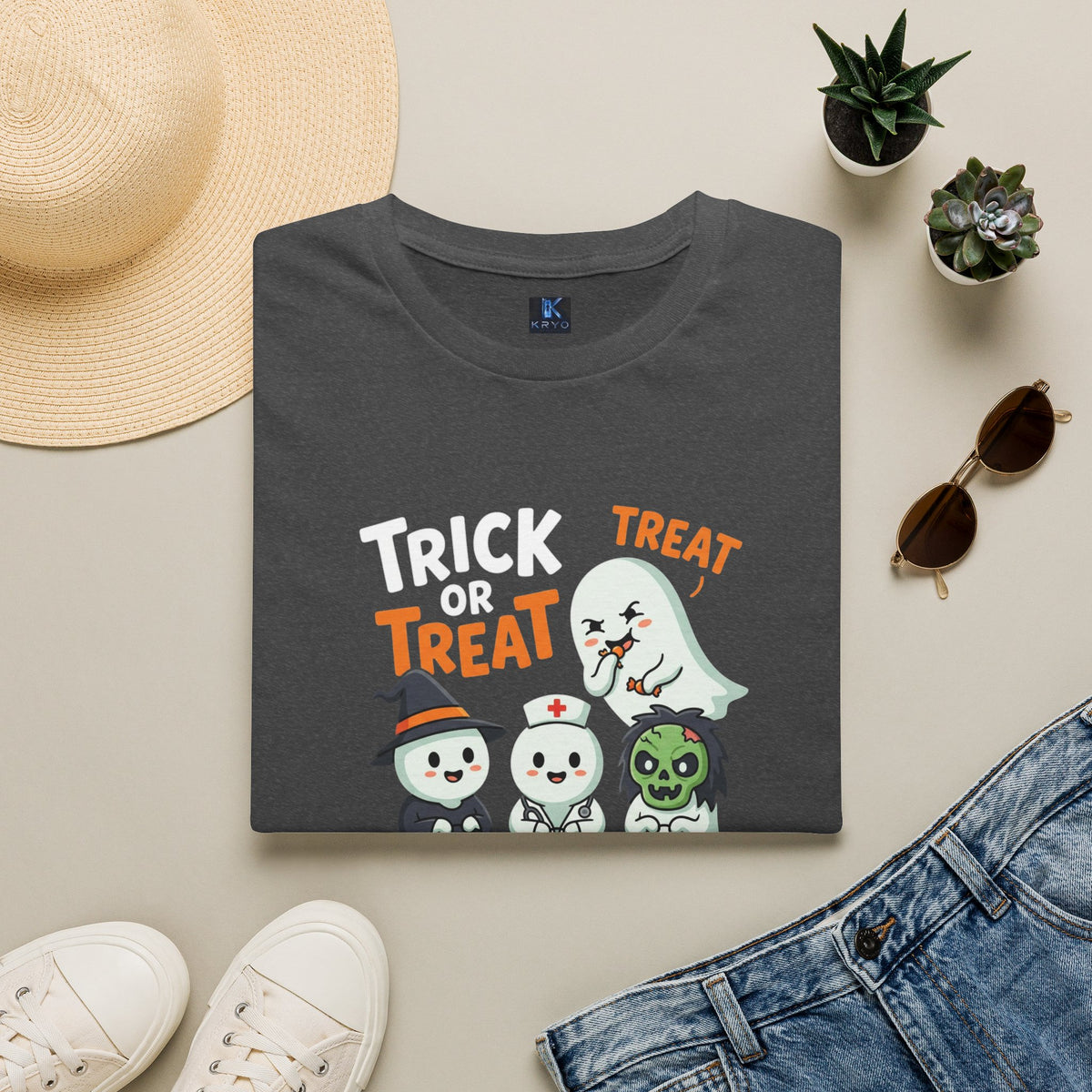 Kryo Cute Trick or Treat Ghosts Halloween T-Shirt — Cute Kids & Adult Costume Tee