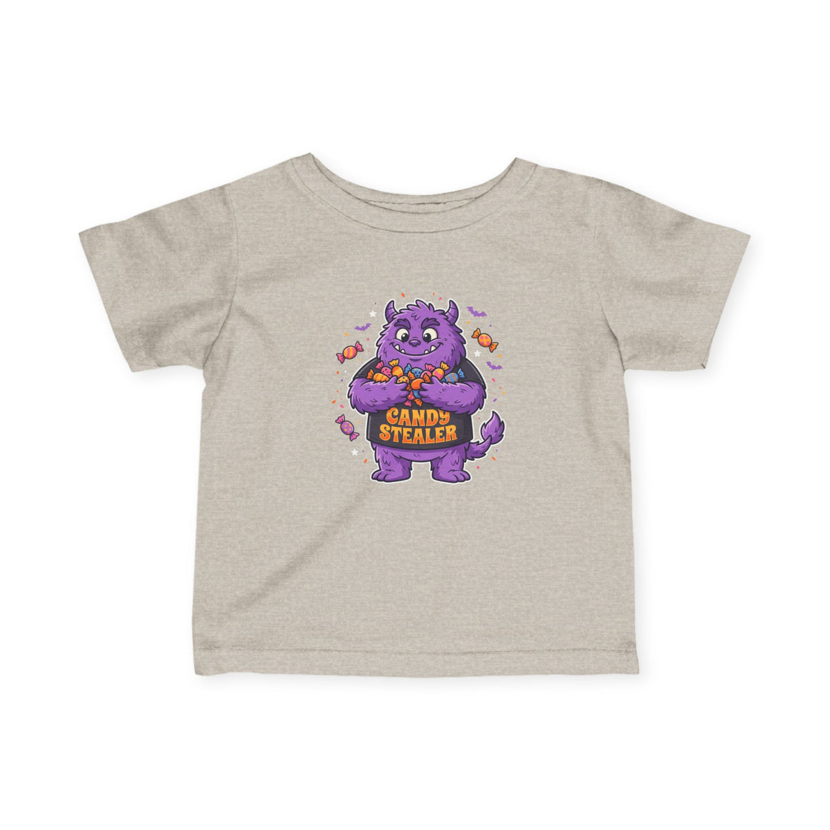Infant Tee - Cute Purple 'Candy Stealer' Monster Halloween Baby Shirt