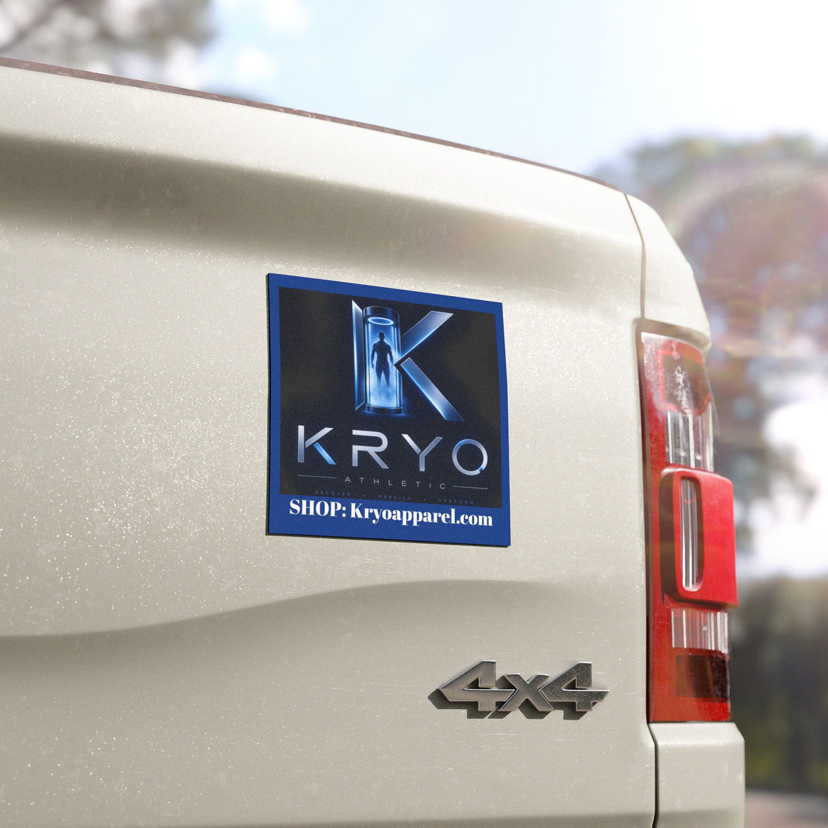 KRYO Athletic Car Magnet — Blue Logo Magnet with "SHOP: Kryoapparel.com"