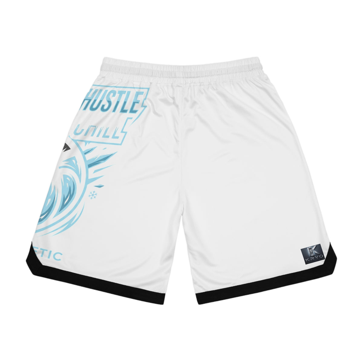 Basketball Rib Shorts - White All-Over Print "Wear The Hustle" Athletic Shorts
