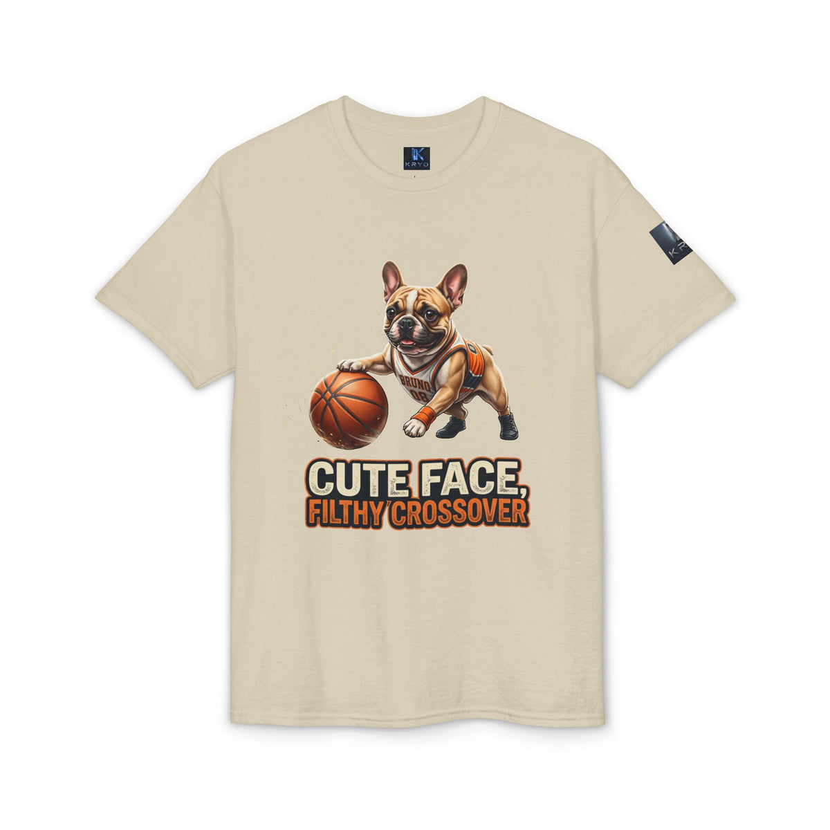 Dog Kryo Basketball T-Shirt — "Cute Face, Filthy Crossover" Funny French Bulldog Tee