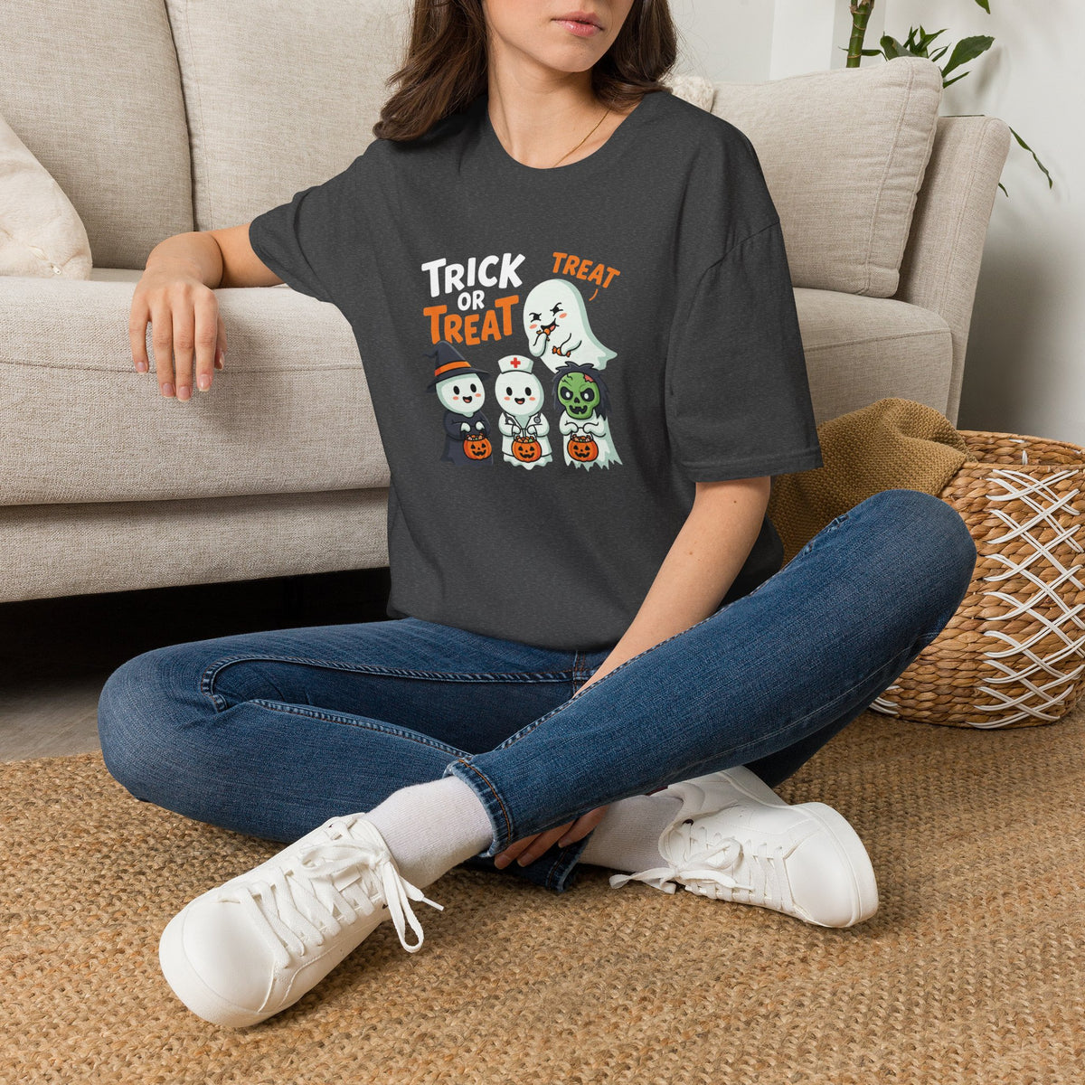 Kryo Cute Trick or Treat Ghosts Halloween T-Shirt — Cute Kids & Adult Costume Tee