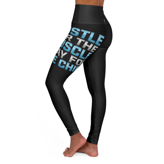 Kryo Workout Gear High-Waist Yoga Leggings — Bold Side-Text Fitness Tights ("Hustle for Muscle, Stay the Chill")