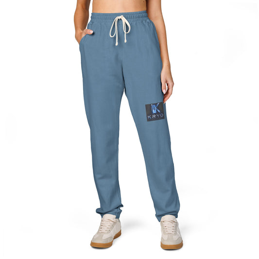 Kryo Graphic Patch Sweatpants — Relaxed Fleece Joggers with Blue Patch Art