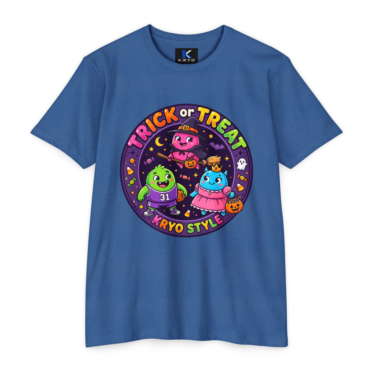 Trick or Treat Cute KRYO Monsters T-Shirt — "Happy Halloween" Back Print