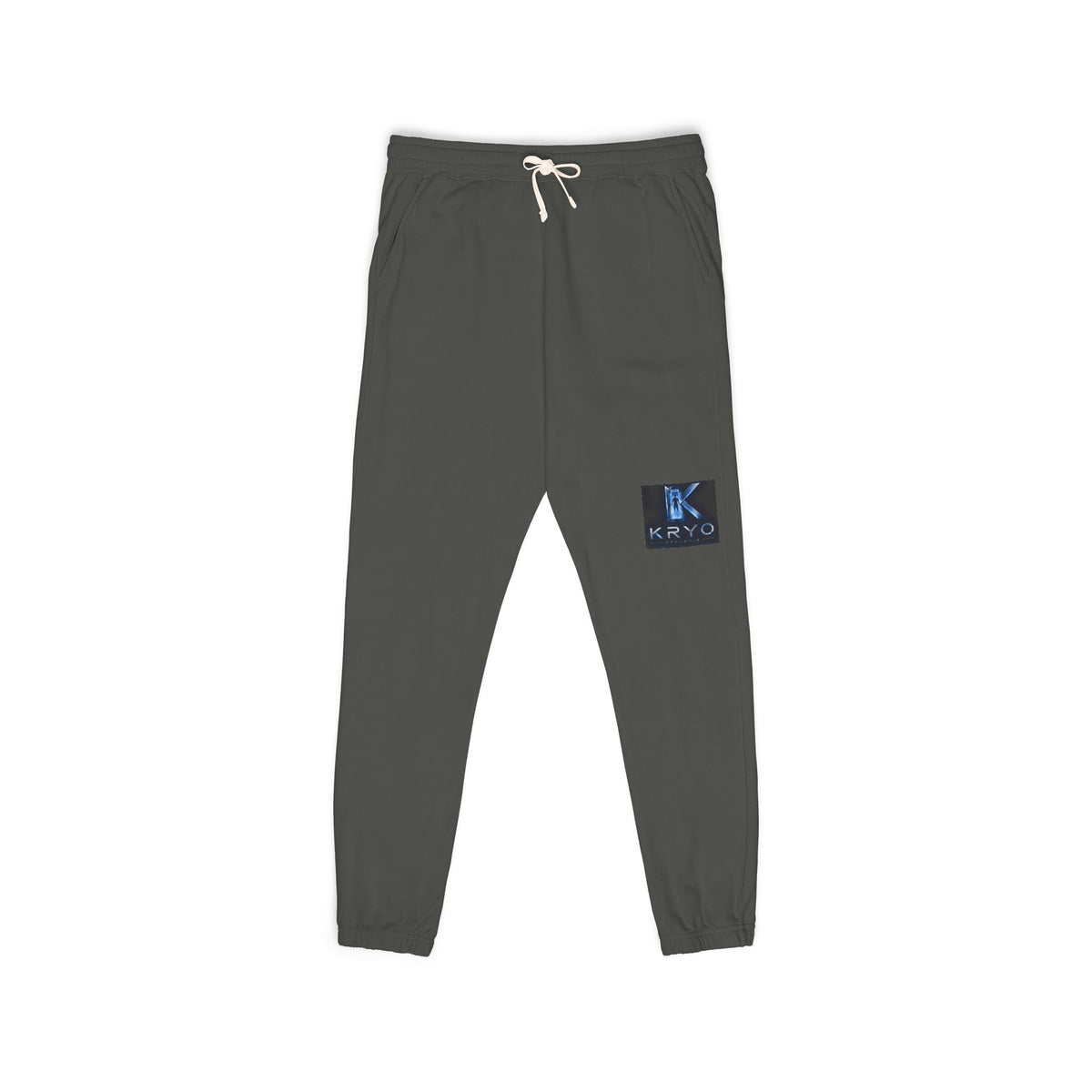 Kryo Graphic Patch Sweatpants — Relaxed Fleece Joggers with Blue Patch Art