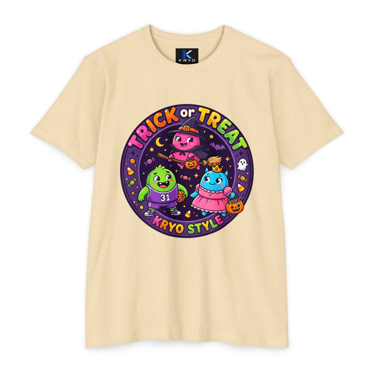 Trick or Treat Cute KRYO Monsters T-Shirt — "Happy Halloween" Back Print