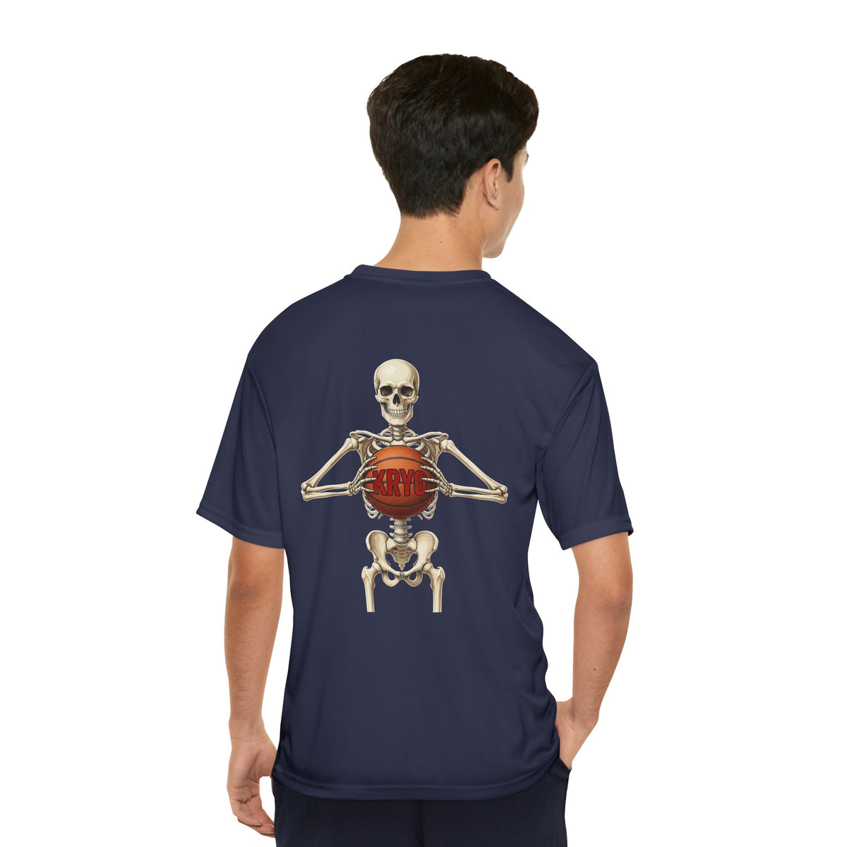 Skeleton Holding Basketball Performance Tee — Men's Athletic Shirt
