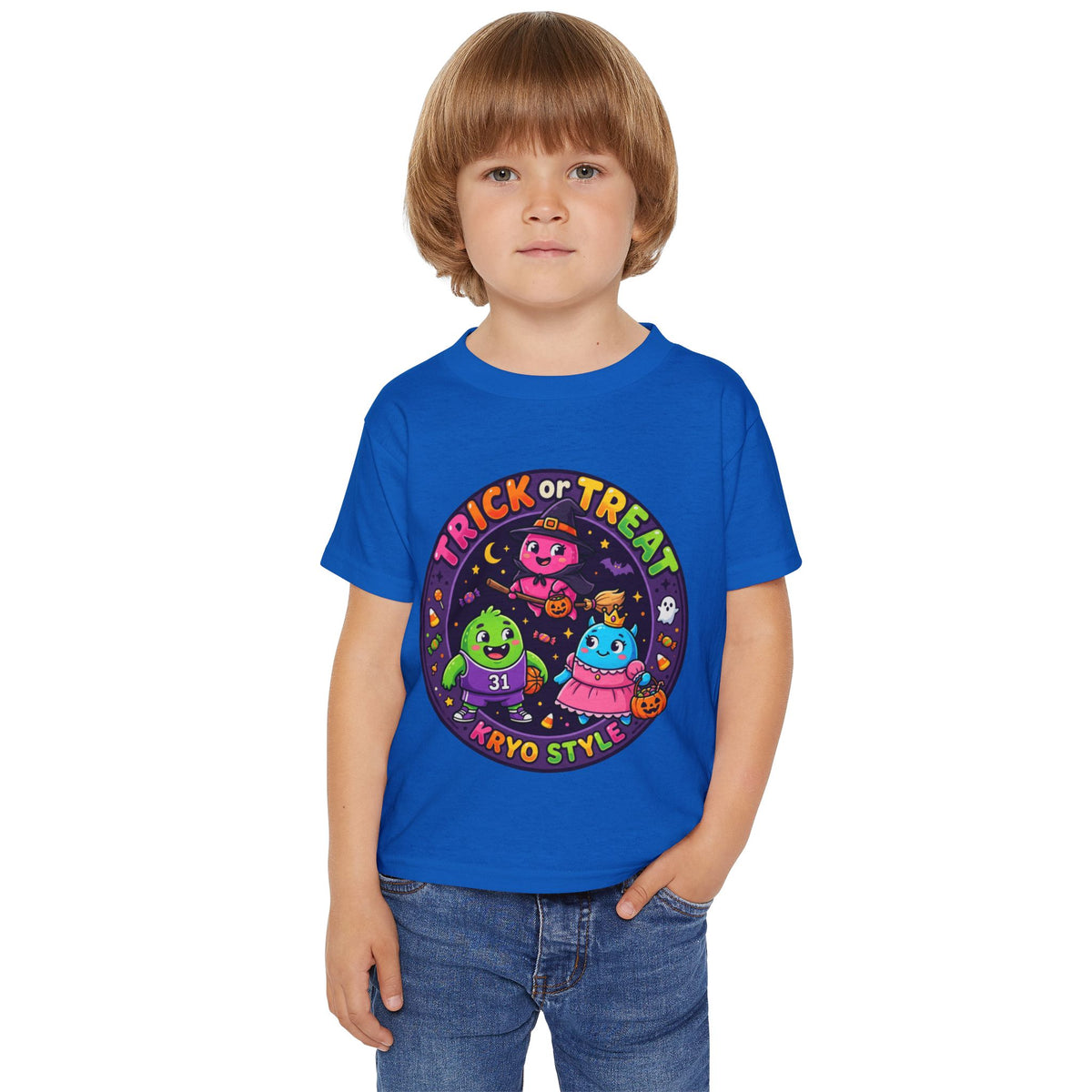 Toddler T‑Shirt — KRYO Cute Cartoon 'Trick or Treat' Halloween Tee (Happy Halloween on Back)