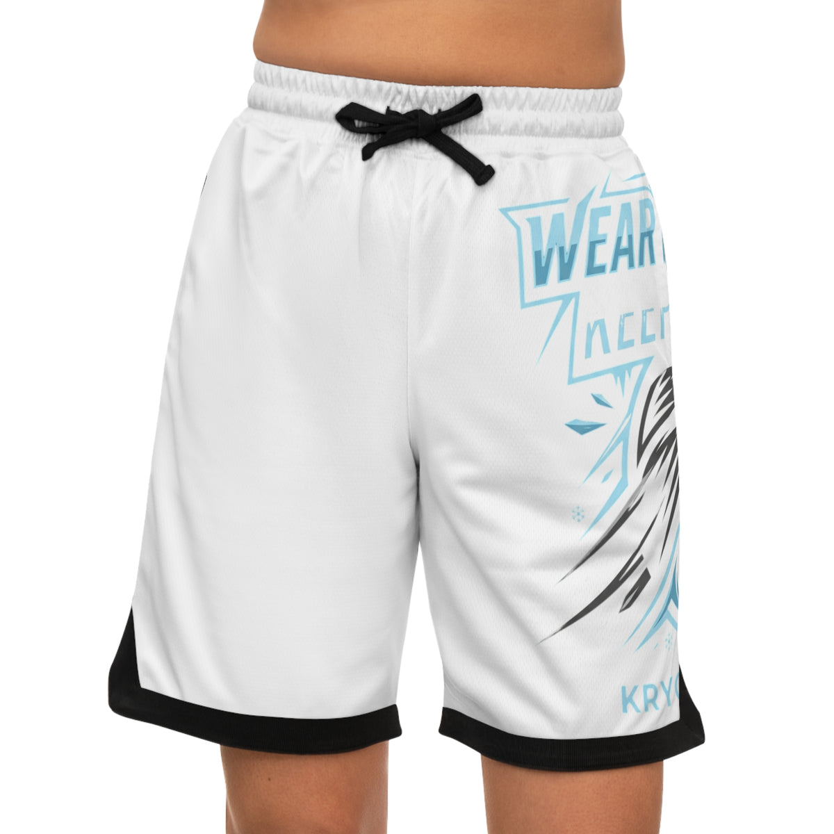 Basketball Rib Shorts - White All-Over Print "Wear The Hustle" Athletic Shorts
