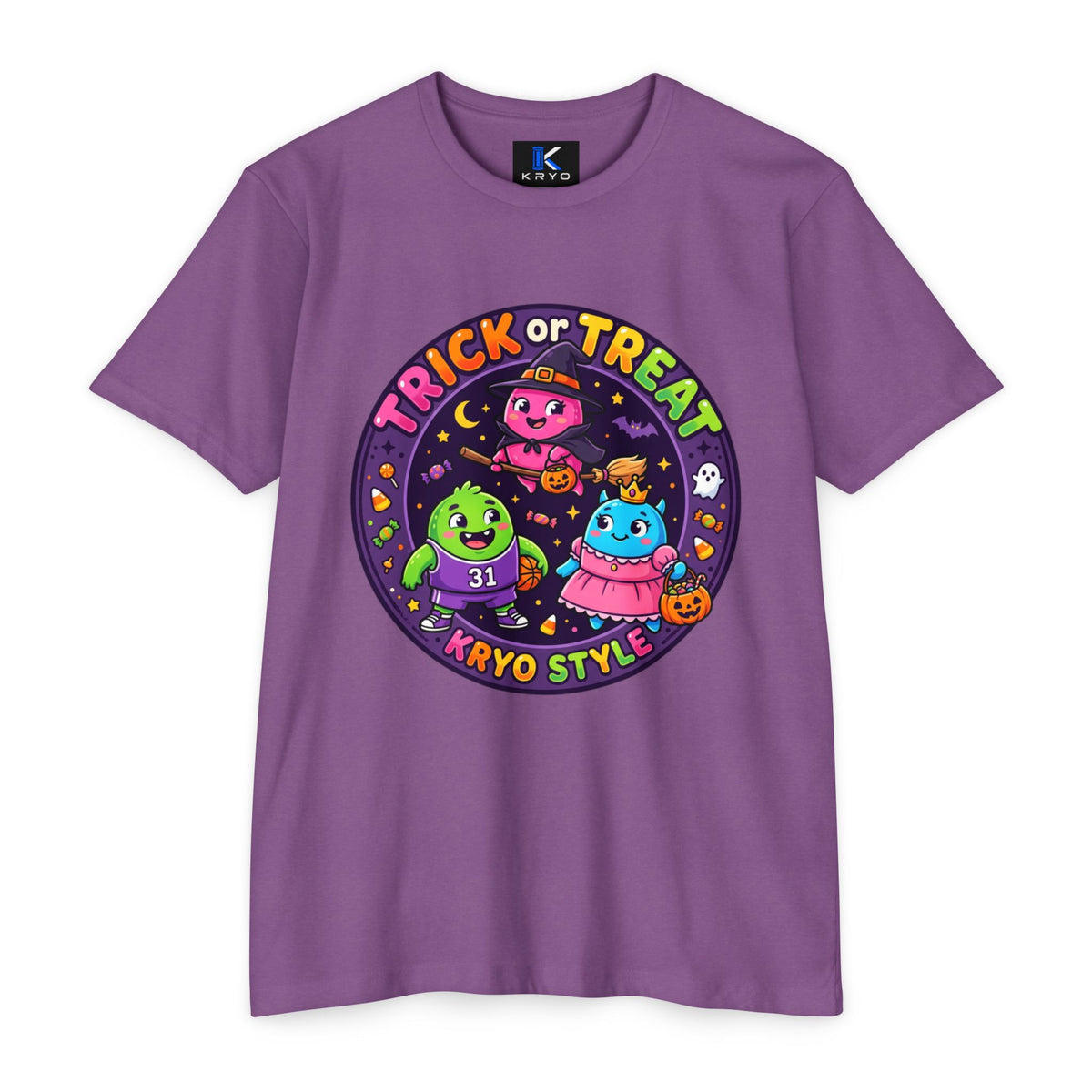 Trick or Treat Cute KRYO Monsters T-Shirt — "Happy Halloween" Back Print