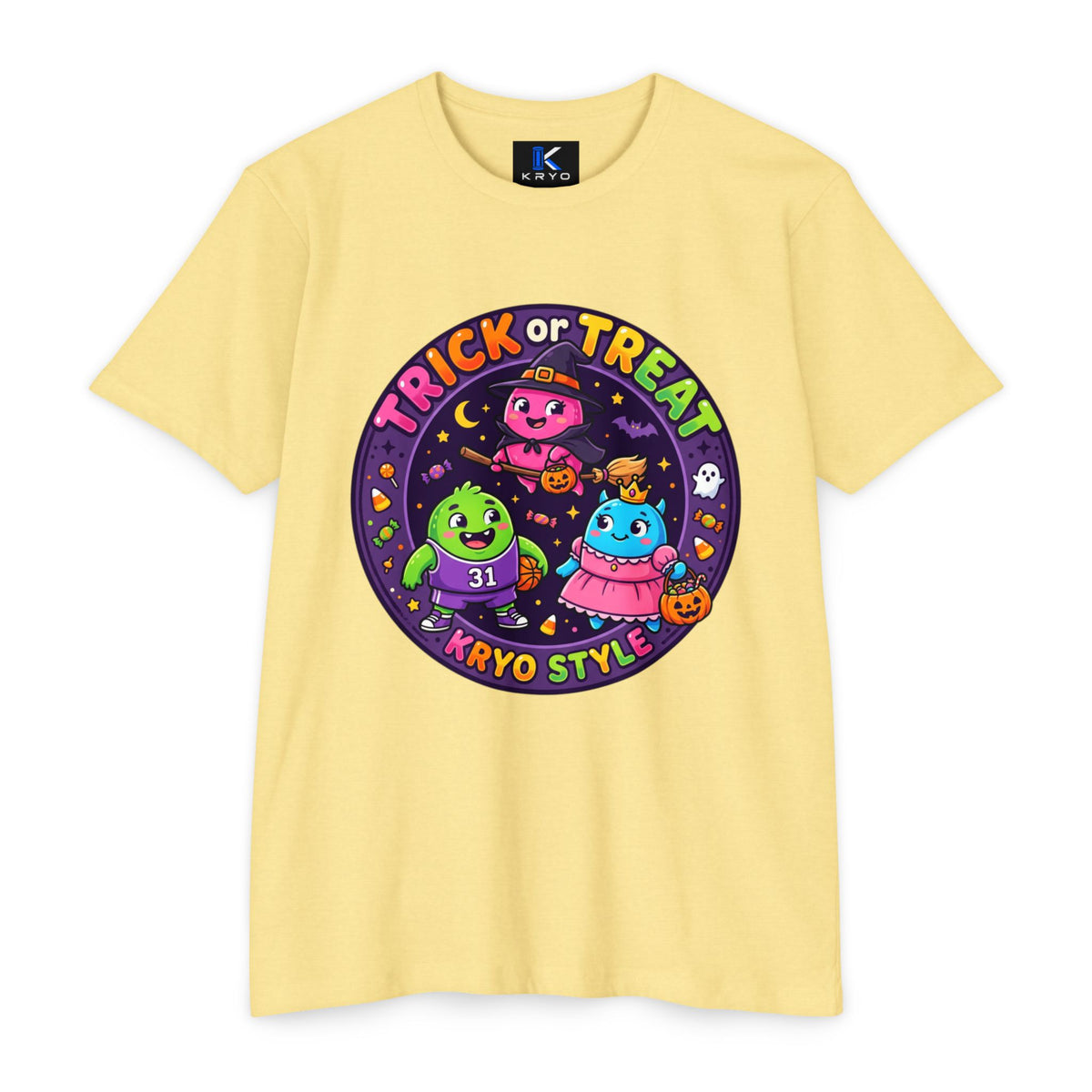 Trick or Treat Cute KRYO Monsters T-Shirt — "Happy Halloween" Back Print