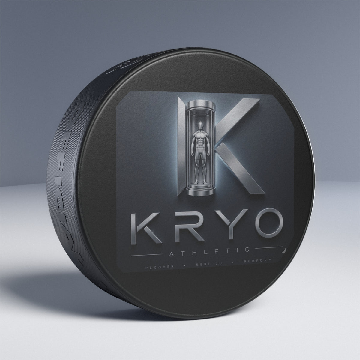 Kryo Athletic Logo Hockey Puck – Metallic Sci‑Fi Cryo Design