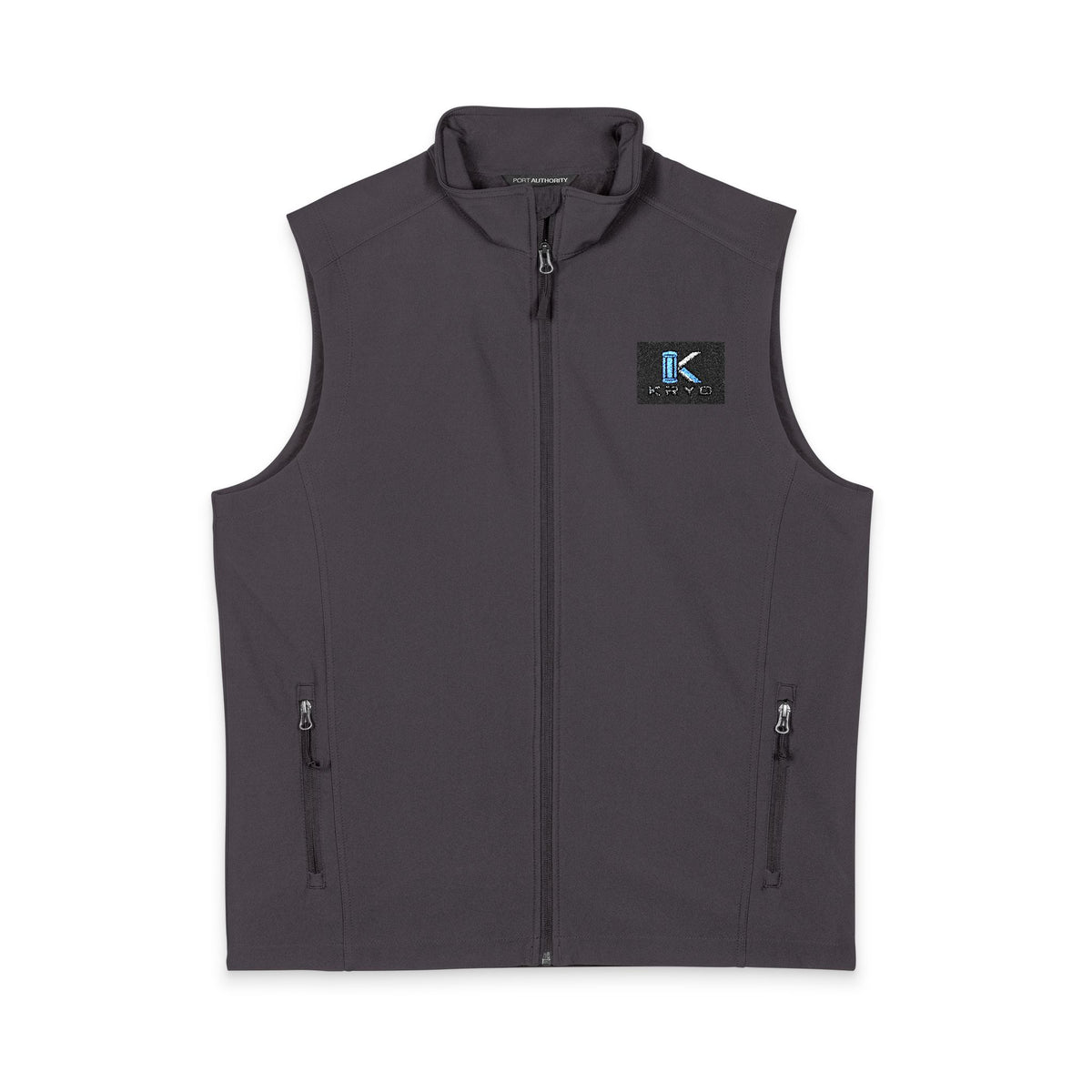 Men's Kryo Soft Shell Vest — Blue 'K' Logo Chest Patch, Windproof Layer for Casual & Workwear