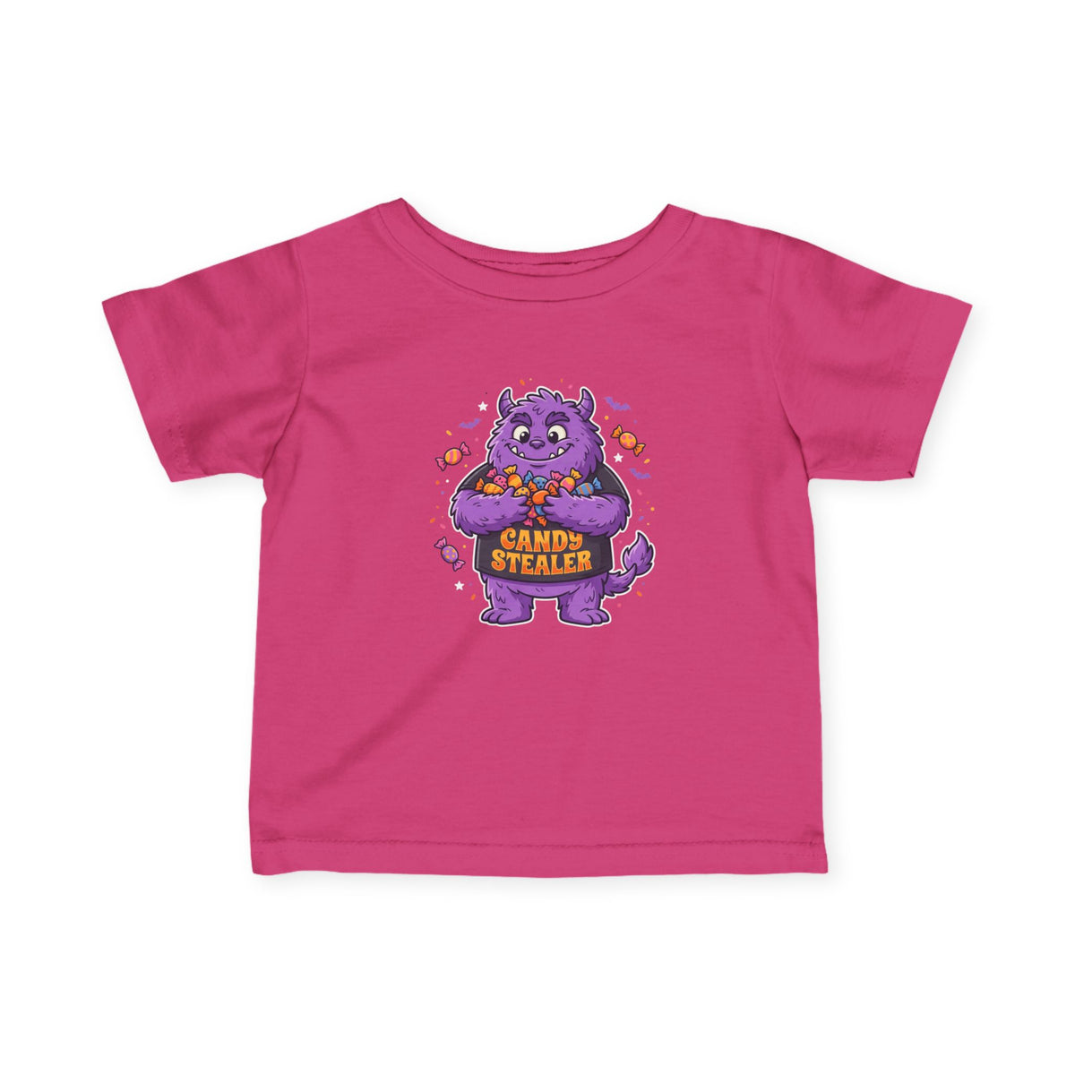 Infant Tee - Cute Purple 'Candy Stealer' Monster Halloween Baby Shirt