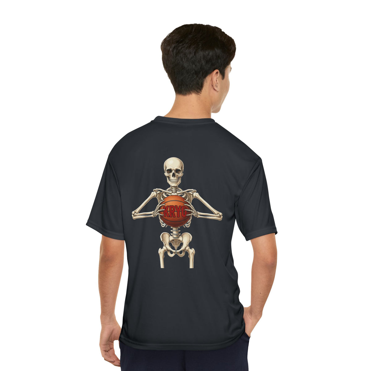 Skeleton Holding Basketball Performance Tee — Men's Athletic Shirt