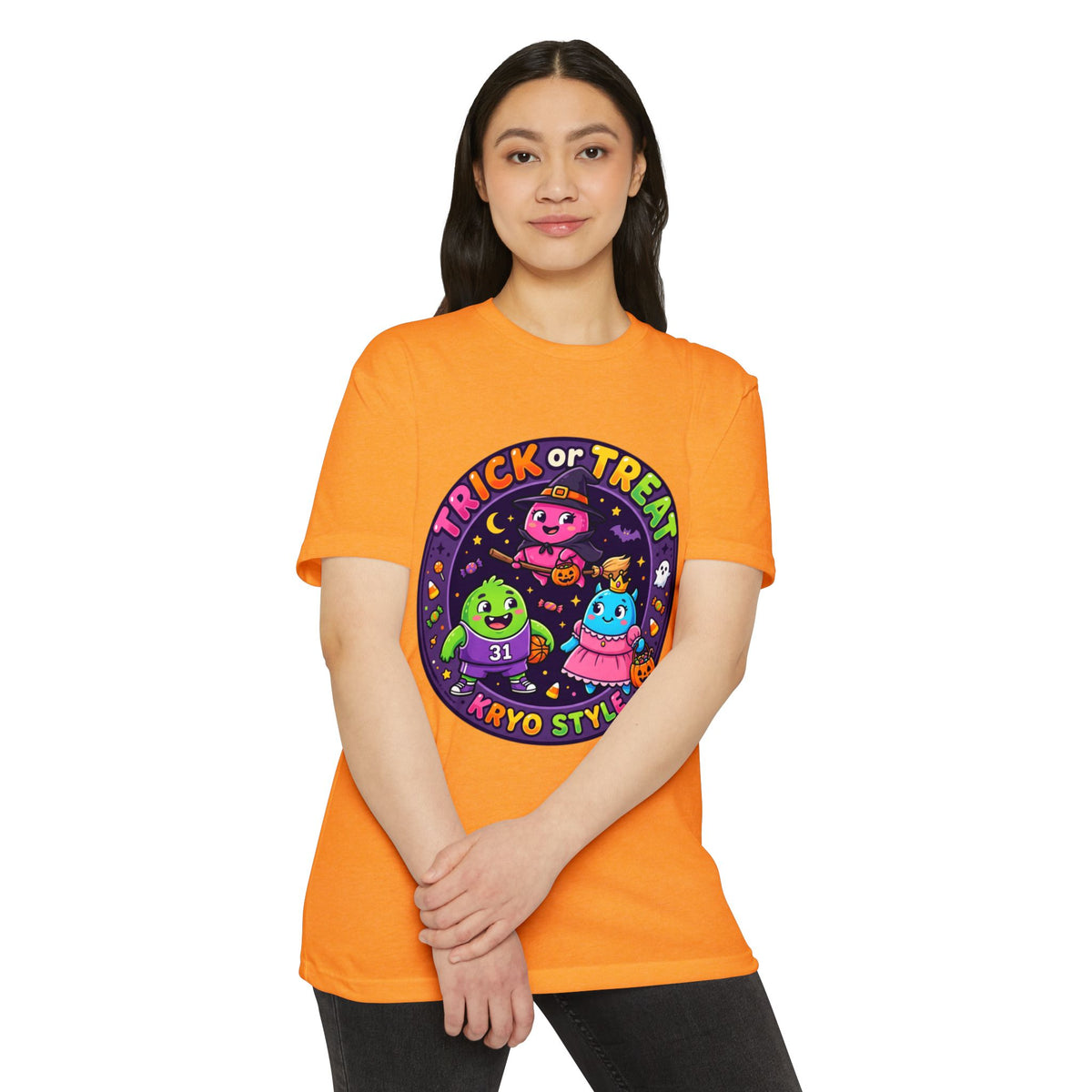 Trick or Treat Cute KRYO Monsters T-Shirt — "Happy Halloween" Back Print