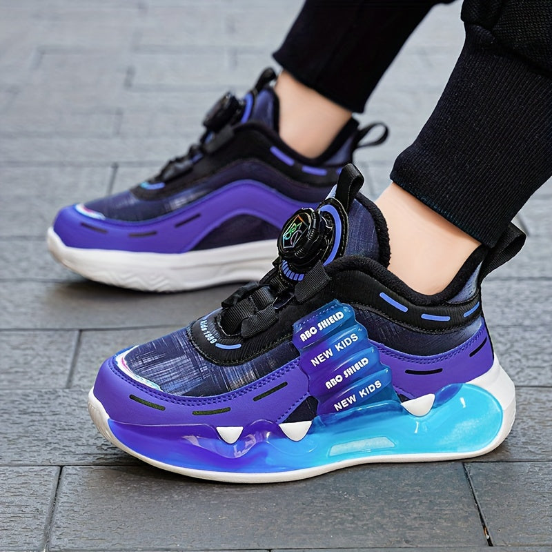 Boys' High-Top Basketball Sneakers for Kids — Rotating Buckle, Cushioned Shock-Absorbing, Non-Slip Outdoor Shoes