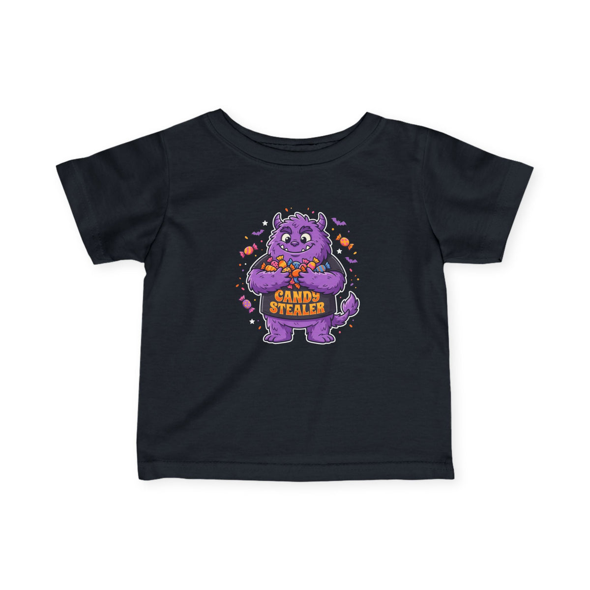Infant Tee - Cute Purple 'Candy Stealer' Monster Halloween Baby Shirt
